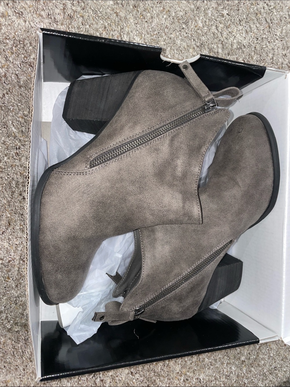 torrid Gray Taupe Suede-Look Ankle Booties with Side Zip